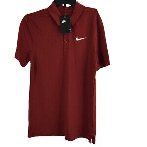 Nike Mens Golf Dri-Fit Short Sleeve Red White Swoosh Logo Polo Shirt Small NWT